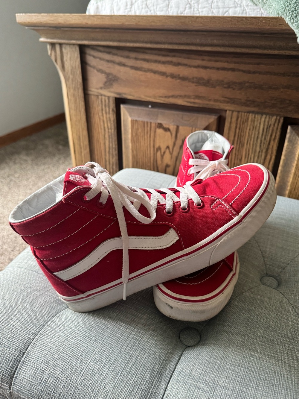 Vans Red High-Top Sneakers with White Side Stripe